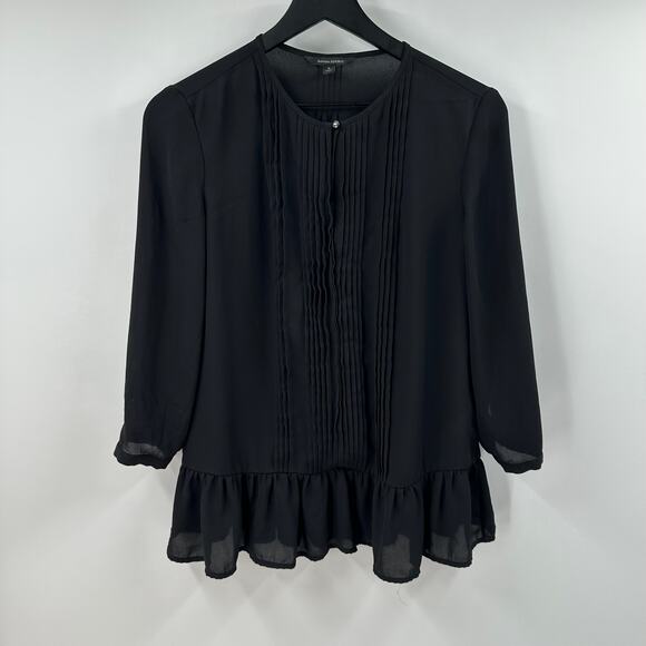 Banana Republic Black Sheer Ruffle Blouse Size Small - Picture 1 of 5
